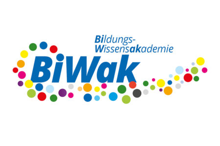 Logo / Illustration Biwak. Bunte Punkte symbolisieren Vielfalt und Inklusion.