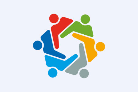 Farbige Grafik, Menschen unterstützen sich gegenseitig.